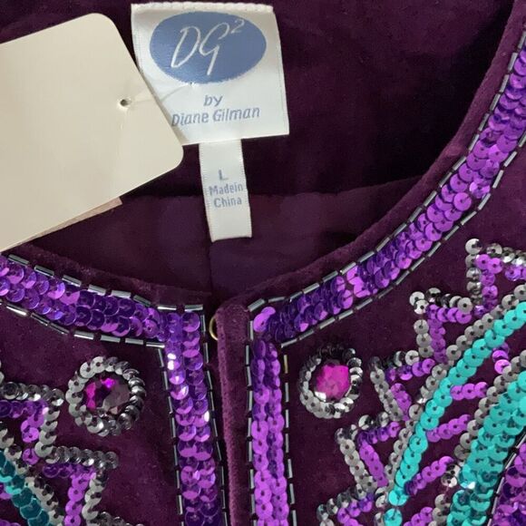 DG2 by Diane Gilman Purple Embellished Velvet Jacket Hook eye Closure NWT Large - Picture 4 of 6